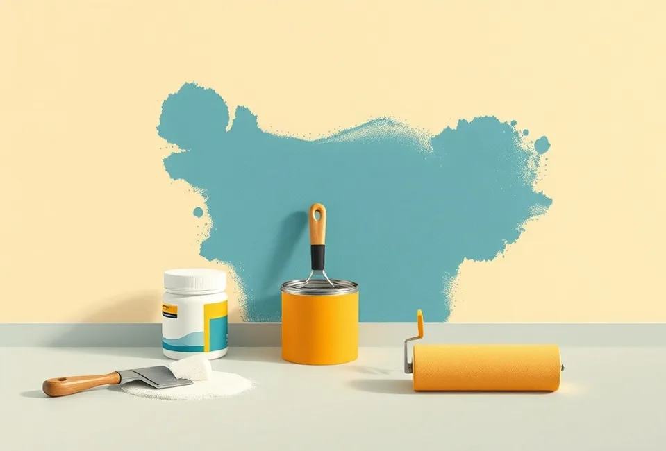 Outils de peinture disposés dans l'ordre des étapes du chantier