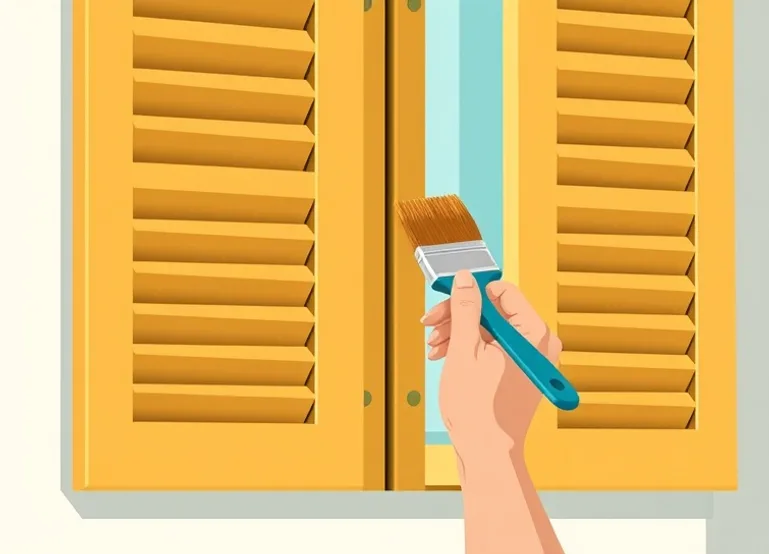 Mise en peinture au pinceau de volets et d'encadrements en bois