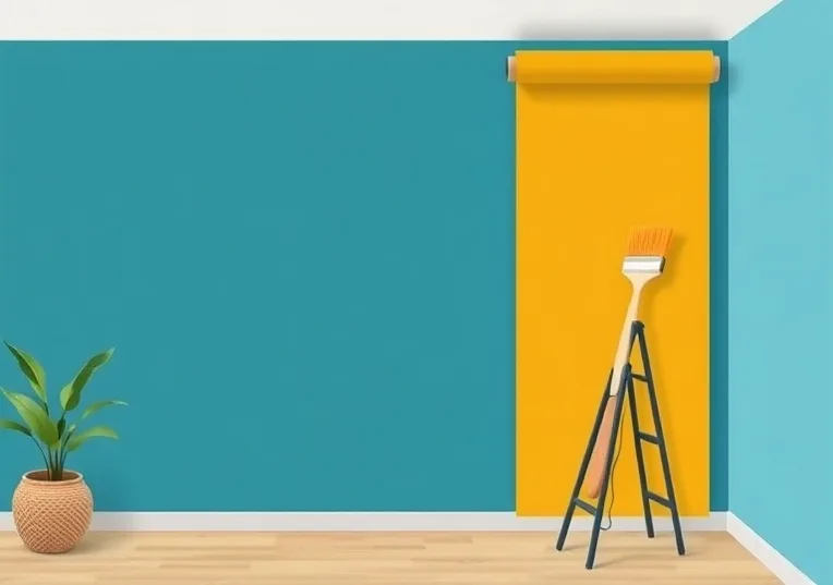 Pose de papier peint, rouleau et brosse à maroufler